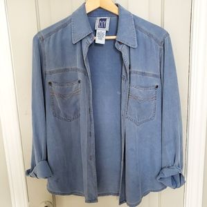 100% silk blue button up shirt